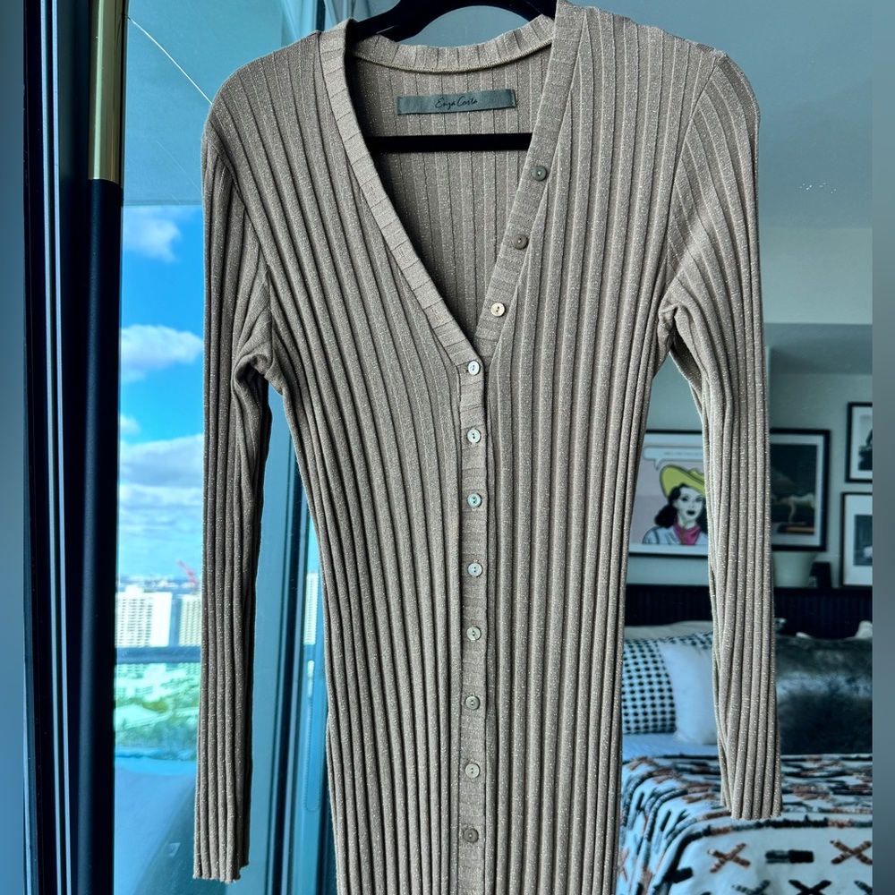 NWOT Enza Costa size L gold shimmer ribbed knit dresss